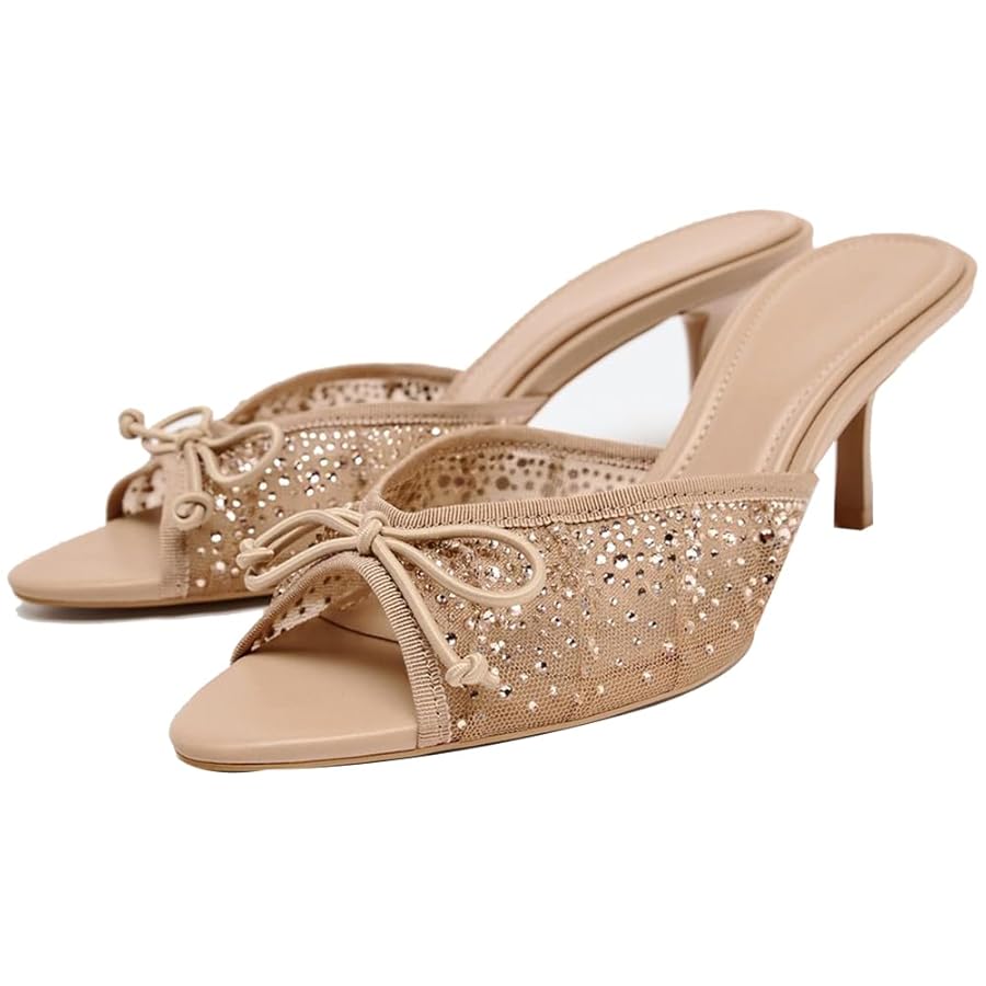 ZARA Sparkle Bow Heels - BEIGE