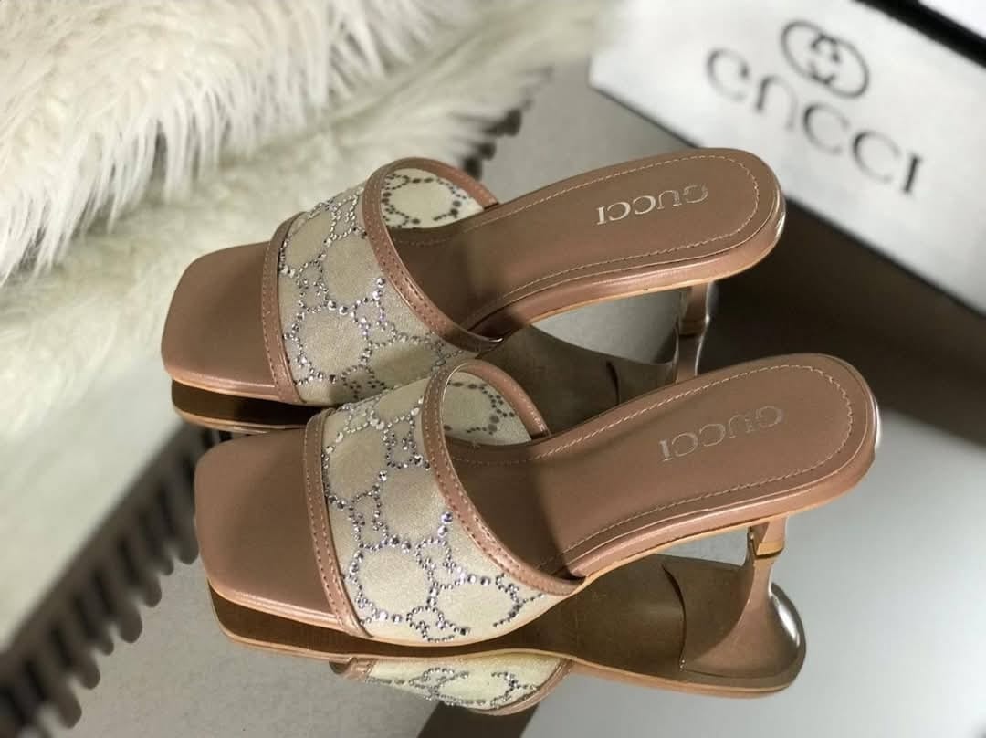 GG-Mid heel slide sandal - BEIGE