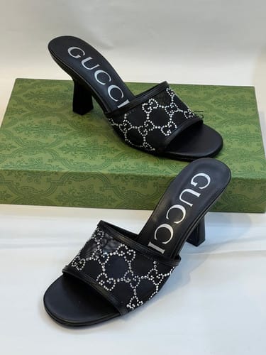 GG-Mid heel slide sandal - BLACK
