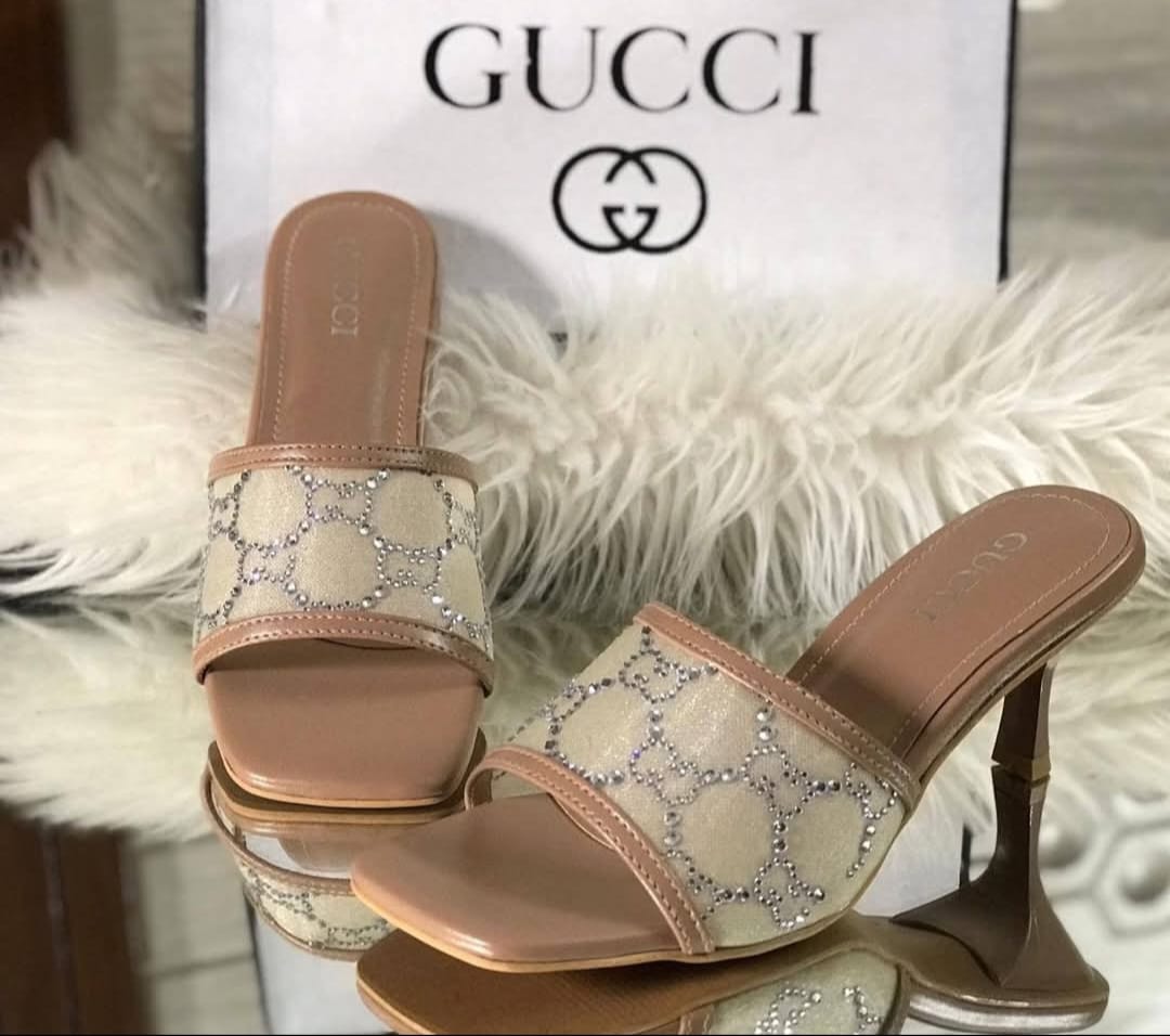 GG-Mid heel slide sandal - BEIGE