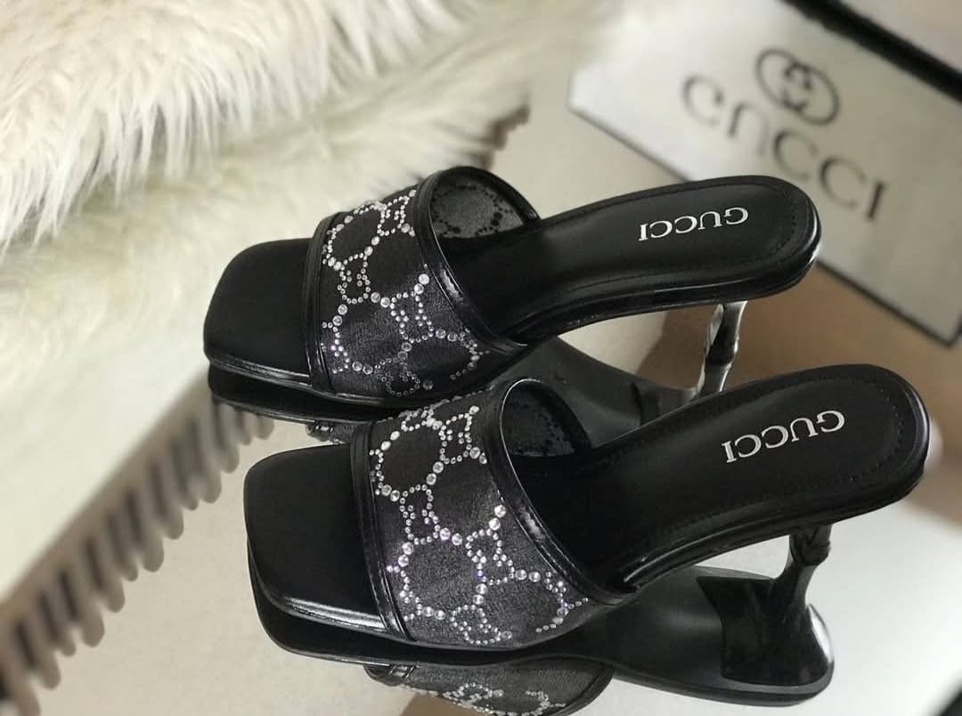 GG-Mid heel slide sandal - BLACK