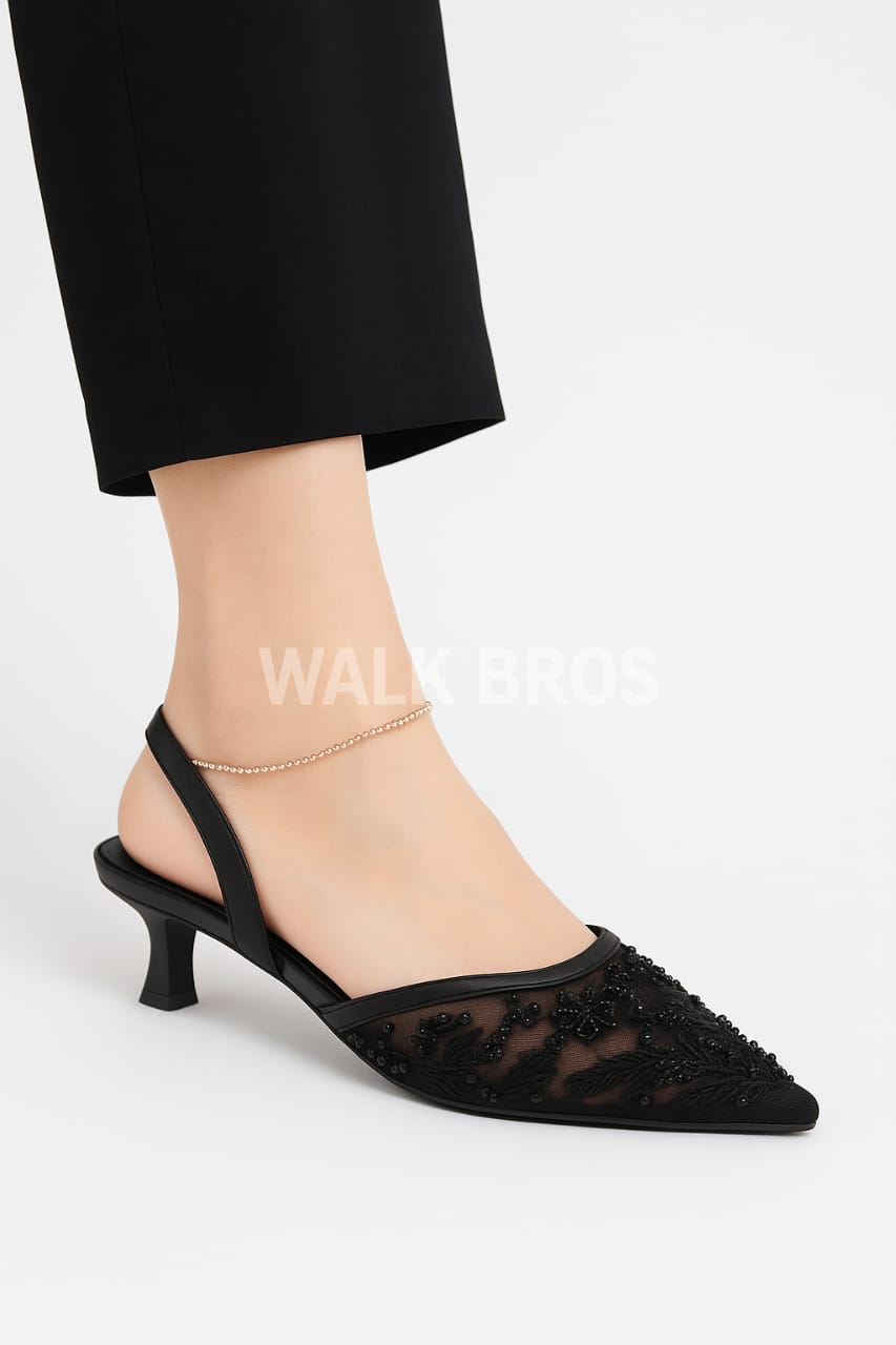 ZARA EMBROIDERY HEEL - BLACK
