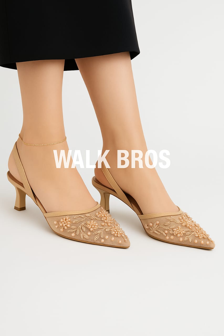 ZARA EMBROIDERY HEEL - BEIGE