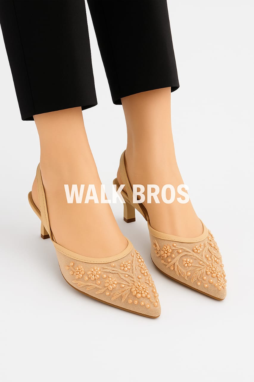 ZARA EMBROIDERY HEEL - BEIGE