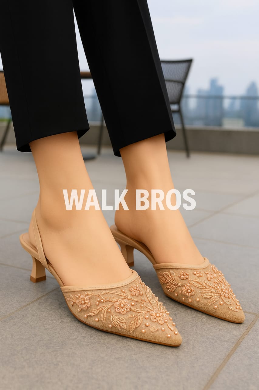 ZARA EMBROIDERY HEEL - BEIGE