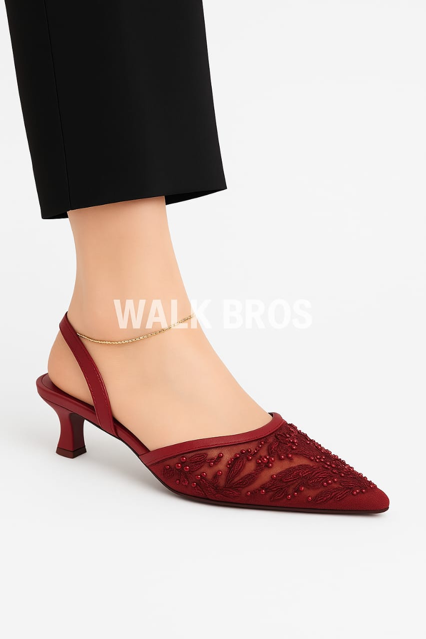 ZARA EMBROIDERY HEEL - MAROON