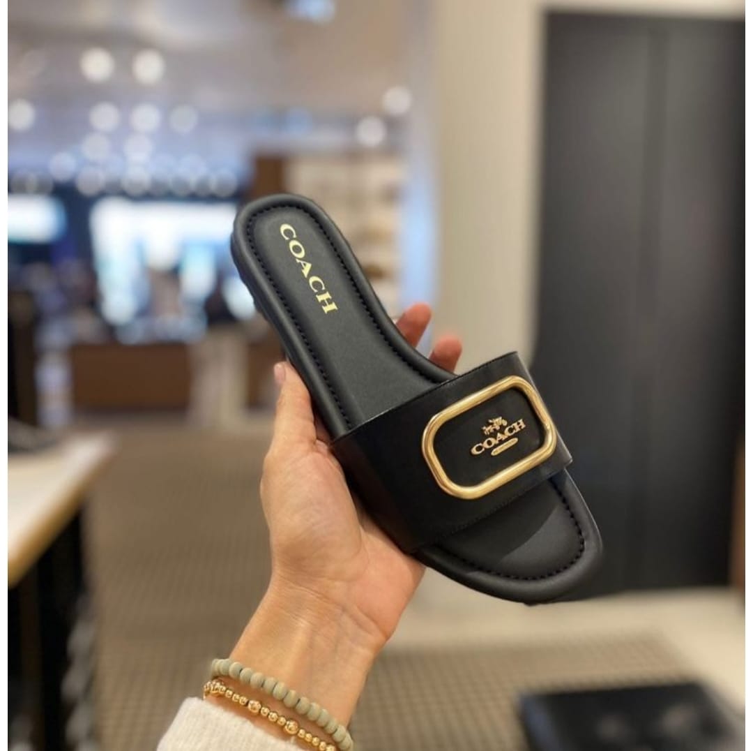 Coach soft Leather slipper - BLACK