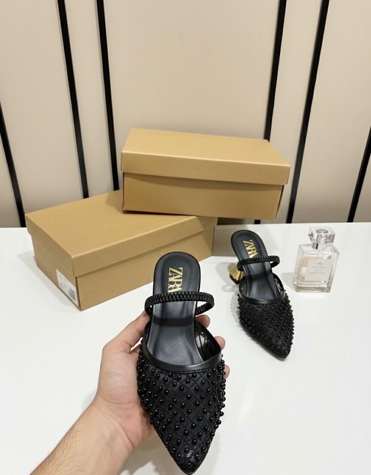 Zara Stylish Studded Mules - BLACK