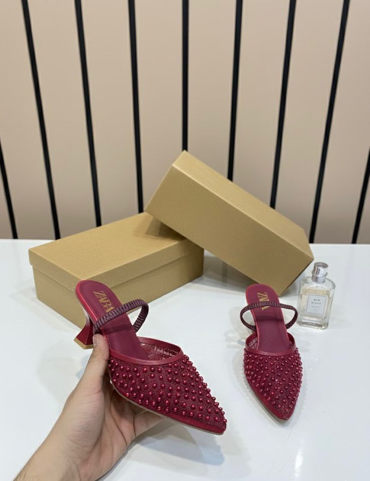 Zara Stylish Studded Mules - MAROON
