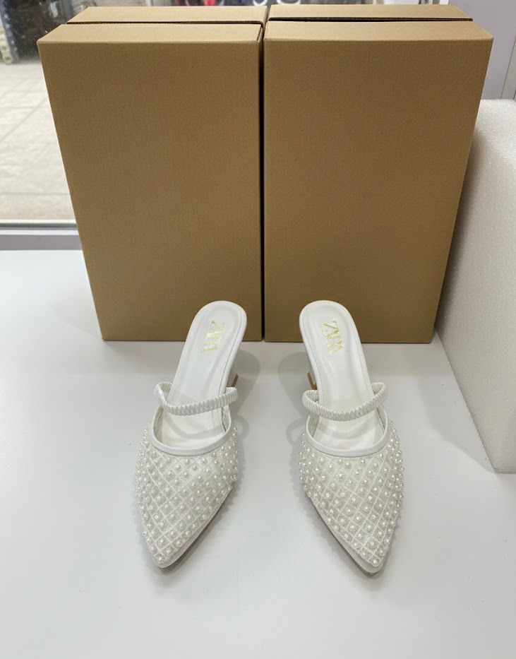 Zara Stylish Studded Mules - WHITE