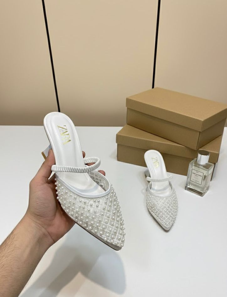 Zara Stylish Studded Mules - WHITE