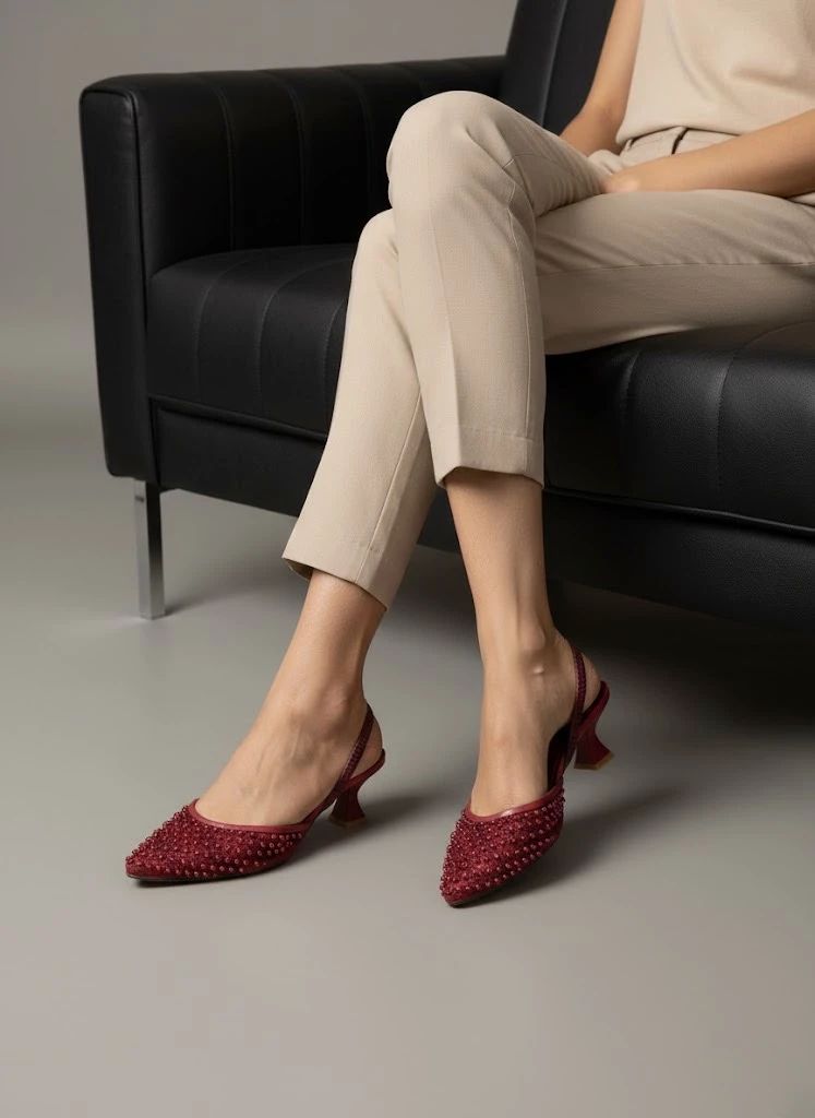 Zara Stylish Studded Mules - MAROON