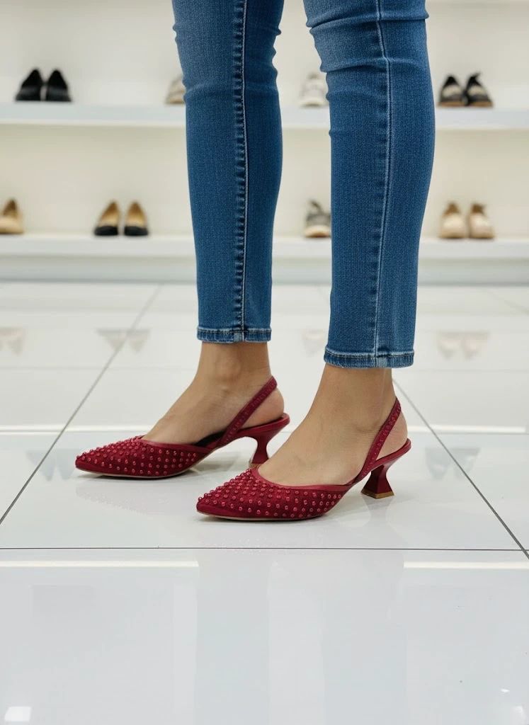 Zara Stylish Studded Mules - MAROON